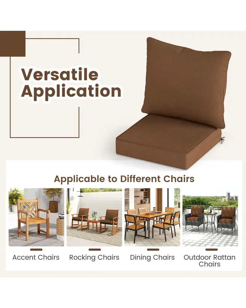 Deep Seat Chair Cushion Pads Set with Rope Belts for Indoor and Outdoor-Brown - Brown - Outdoor Furniture Accessories