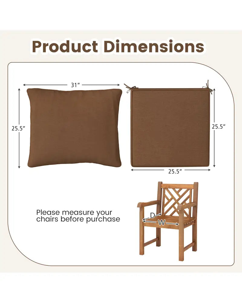 Deep Seat Chair Cushion Pads Set with Rope Belts for Indoor and Outdoor-Brown - Brown - Outdoor Furniture Accessories