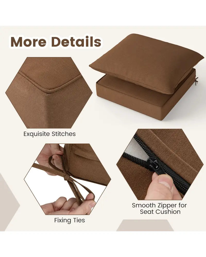 Deep Seat Chair Cushion Pads Set with Rope Belts for Indoor and Outdoor-Brown - Brown - Outdoor Furniture Accessories