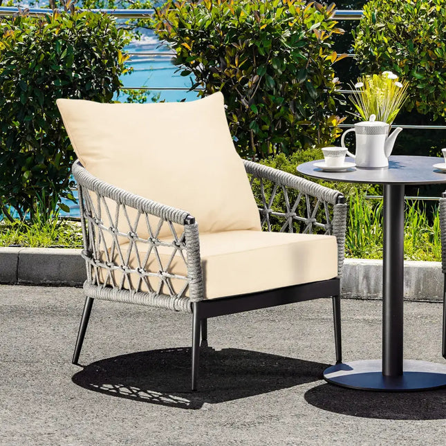 Deep Seat Chair Cushion Pads Set with Rope Belts for Indoor and Outdoor-Beige - Beige - Outdoor Furniture Accessories