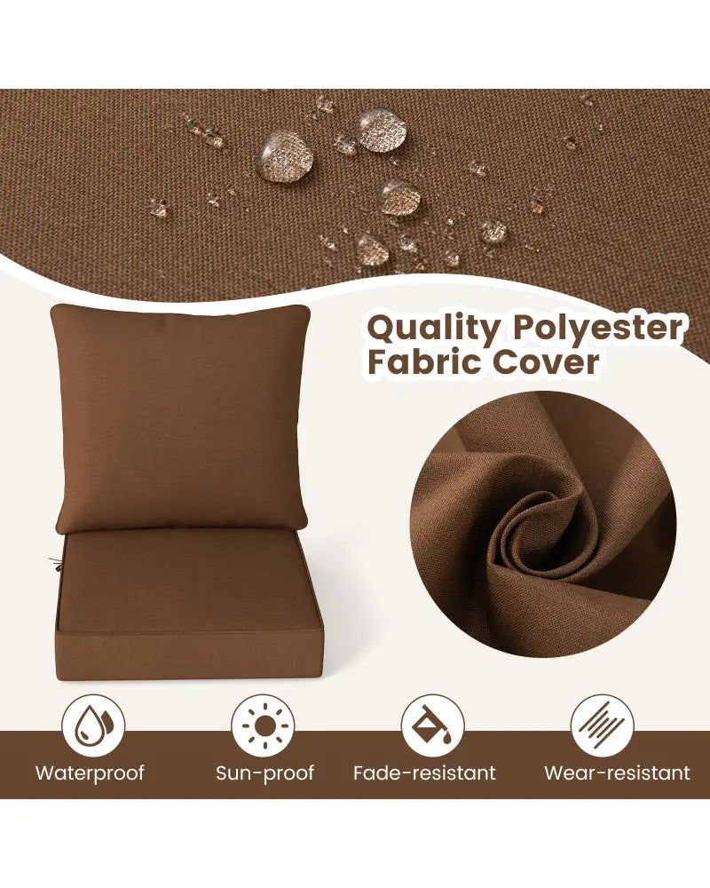 Deep Seat Chair Cushion Pads Set with Rope Belts for Indoor and Outdoor-Brown - Brown - Outdoor Furniture Accessories