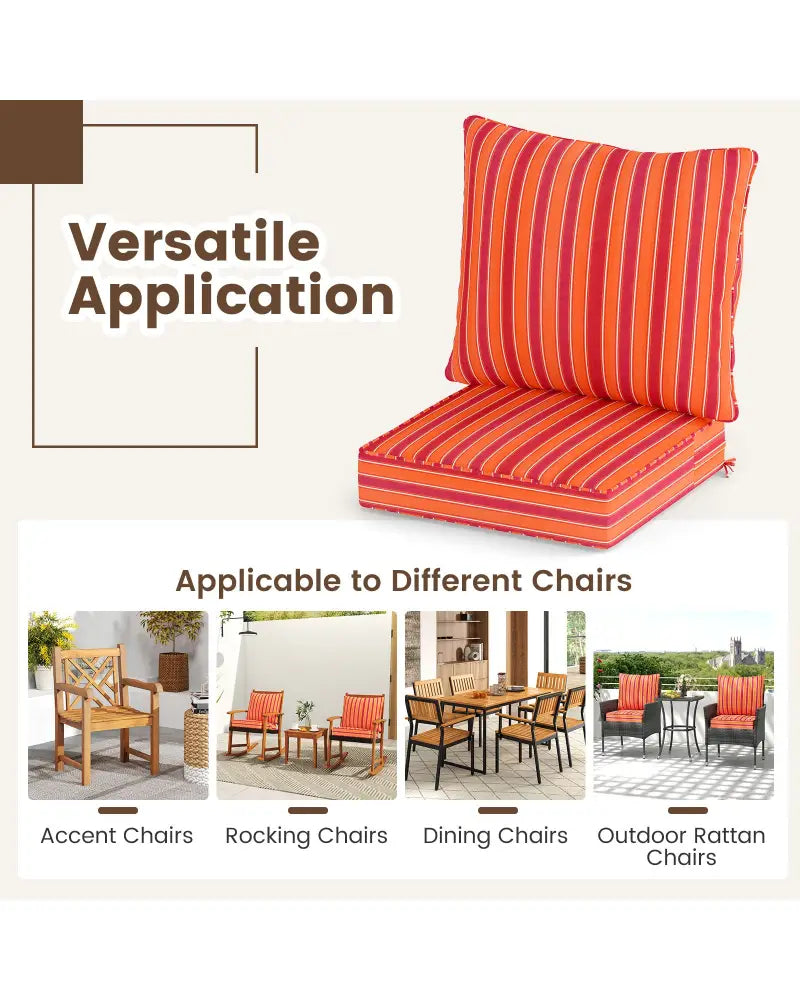 Deep Seat Chair Cushion Pads Set with Rope Belts for Indoor and Outdoor-Orange - Orange - Outdoor Furniture Accessories