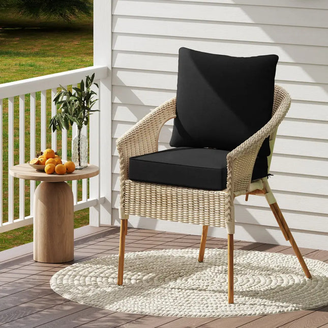 Deep Seat Chair Cushion Pads Set with Rope Belts for Indoor and Outdoor-Black - Black - Outdoor Furniture Accessories