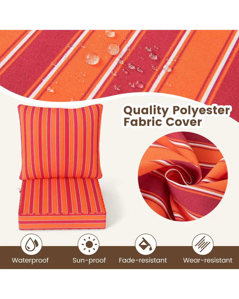 Deep Seat Chair Cushion Pads Set with Rope Belts for Indoor and Outdoor-Orange - Orange - Outdoor Furniture Accessories