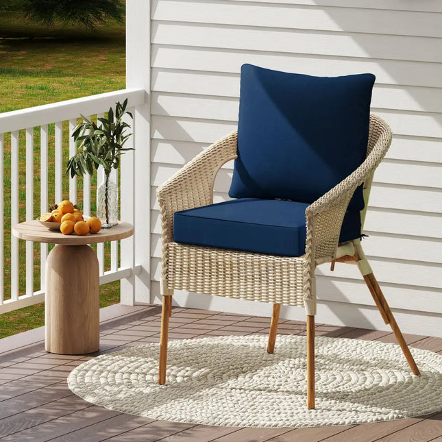 Deep Seat Chair Cushion Pads Set with Rope Belts for Indoor and Outdoor-Blue - Blue - Outdoor Furniture Accessories