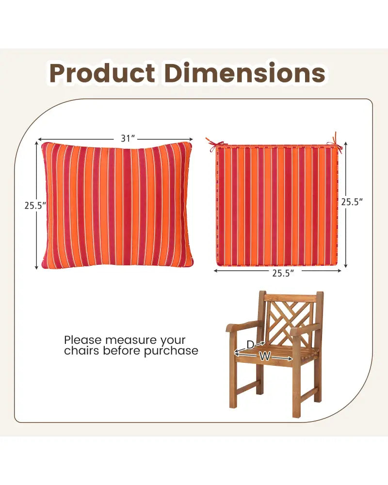 Deep Seat Chair Cushion Pads Set with Rope Belts for Indoor and Outdoor-Orange - Orange - Outdoor Furniture Accessories