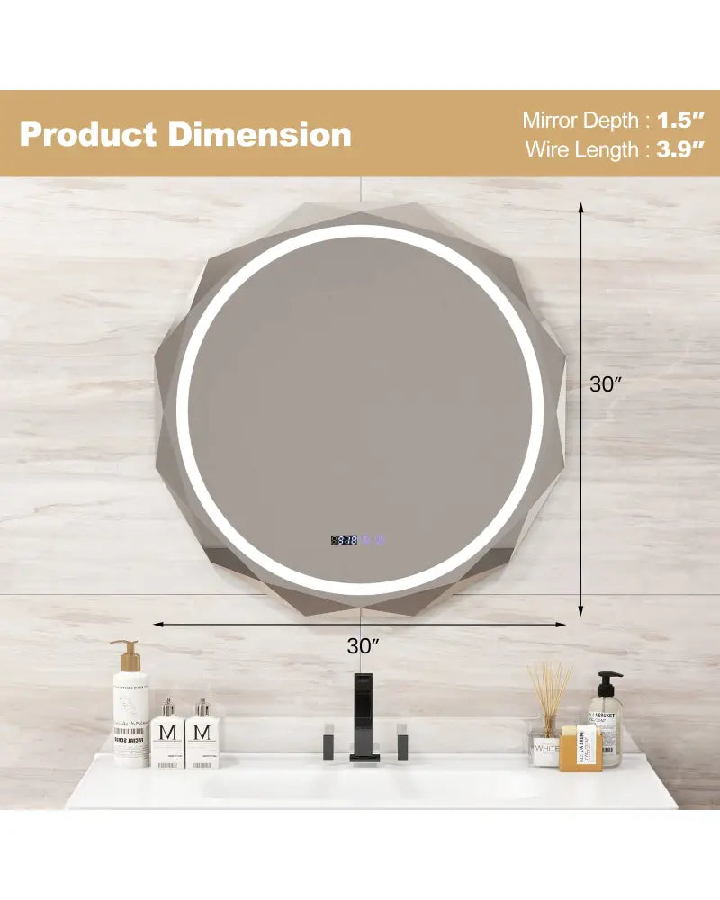 Defogging LED Bathroom Mirror with Stepless 3 Colors Temperature - White - Wall Mirrors