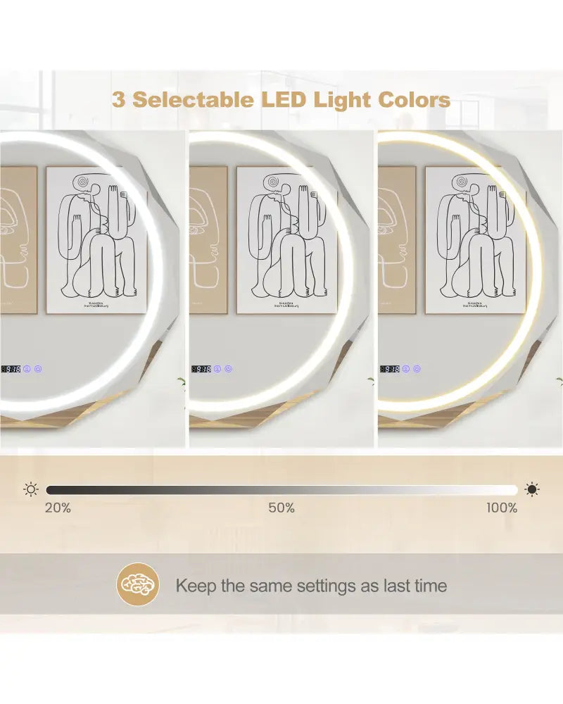 Defogging LED Bathroom Mirror with Stepless 3 Colors Temperature - White - Wall Mirrors