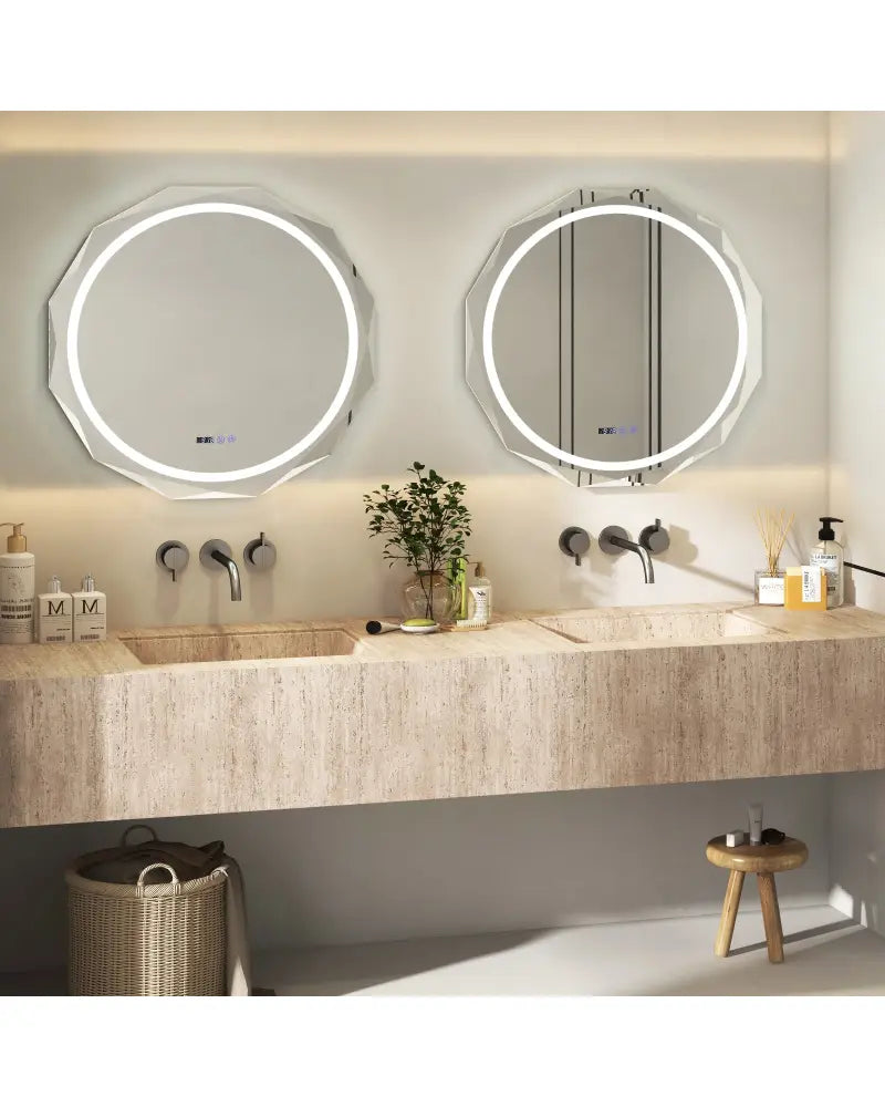 Defogging LED Bathroom Mirror with Stepless 3 Colors Temperature - White - Wall Mirrors