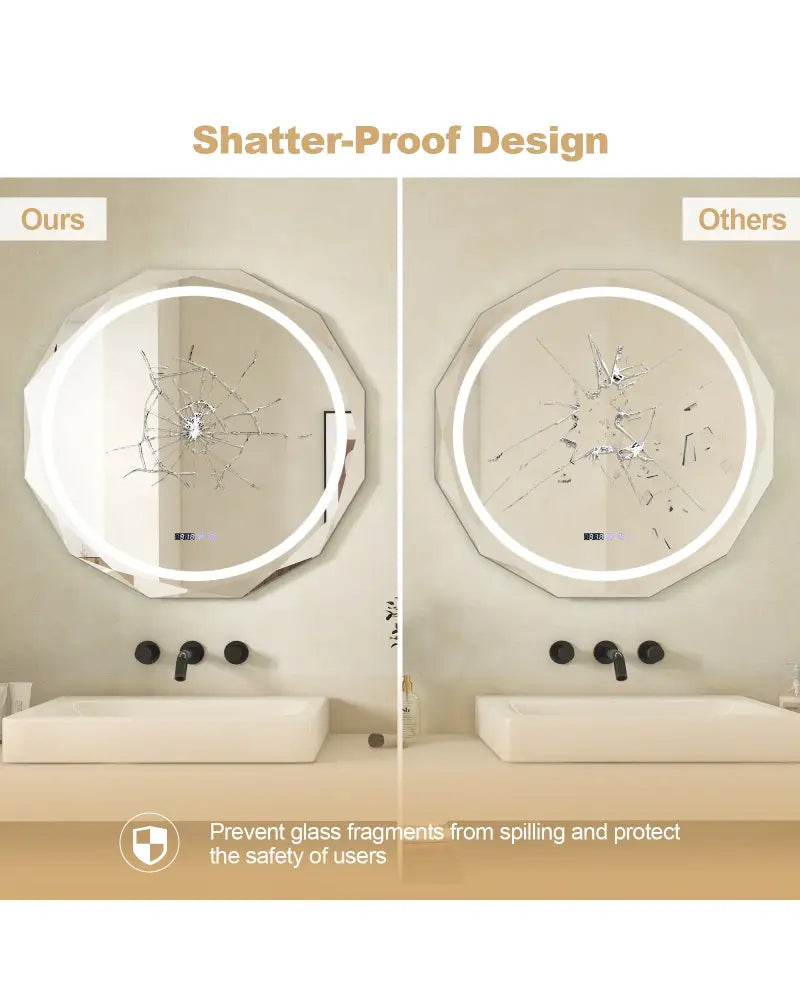 Defogging LED Bathroom Mirror with Stepless 3 Colors Temperature - White - Wall Mirrors