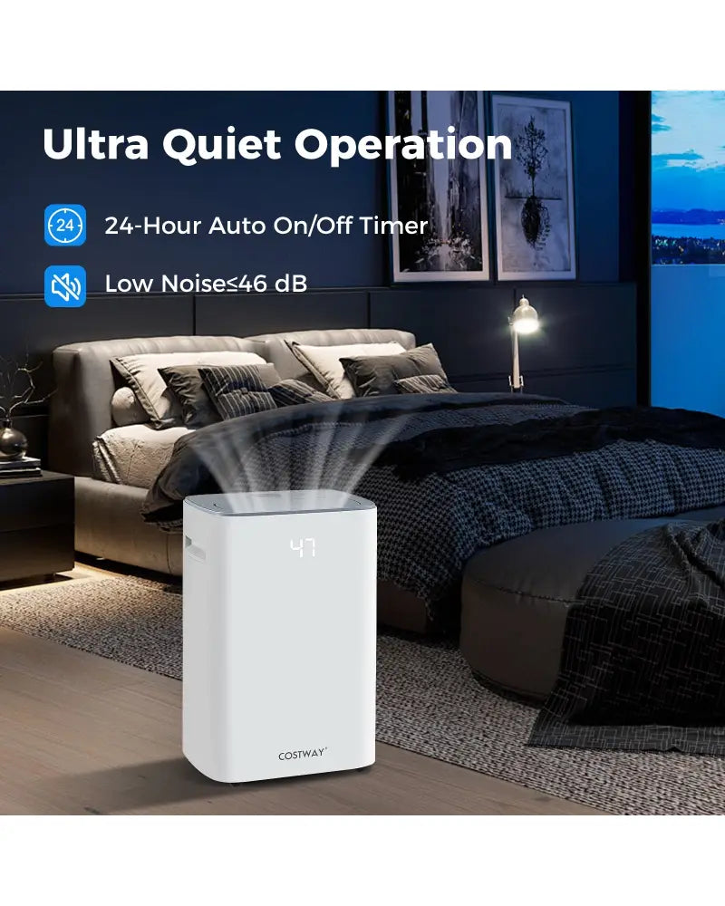 Dehumidifier with Auto Drain or Manual Drainage for Home Basement-White - White - Dehumidifiers