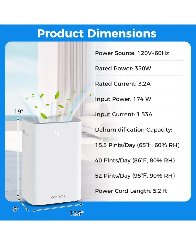 Dehumidifier with Auto Drain or Manual Drainage for Home Basement-White - White - Dehumidifiers