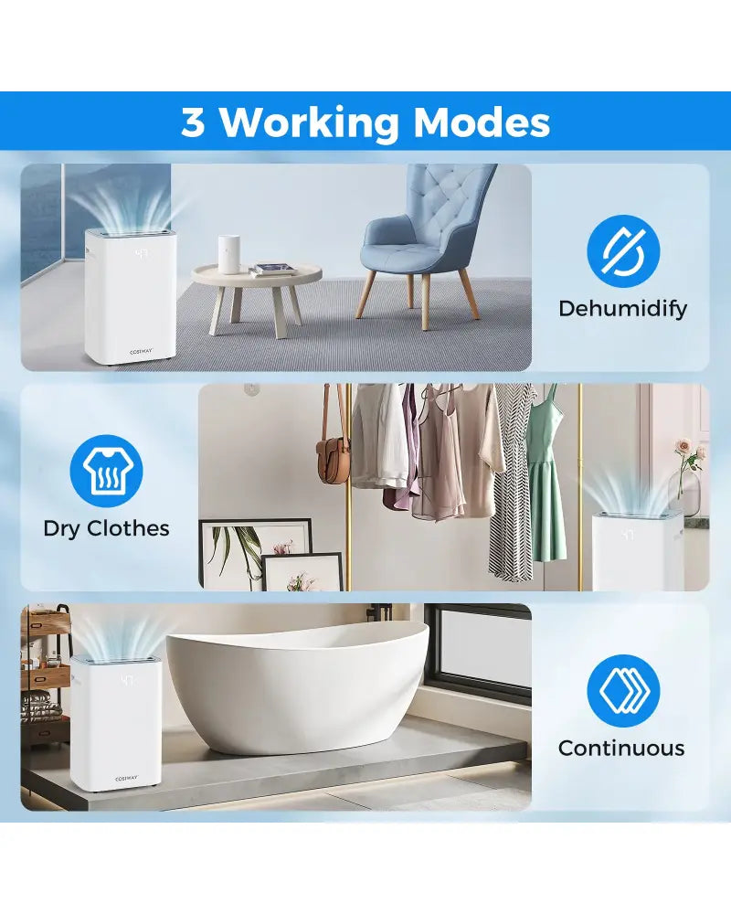 Dehumidifier with Auto Drain or Manual Drainage for Home Basement-White - White - Dehumidifiers