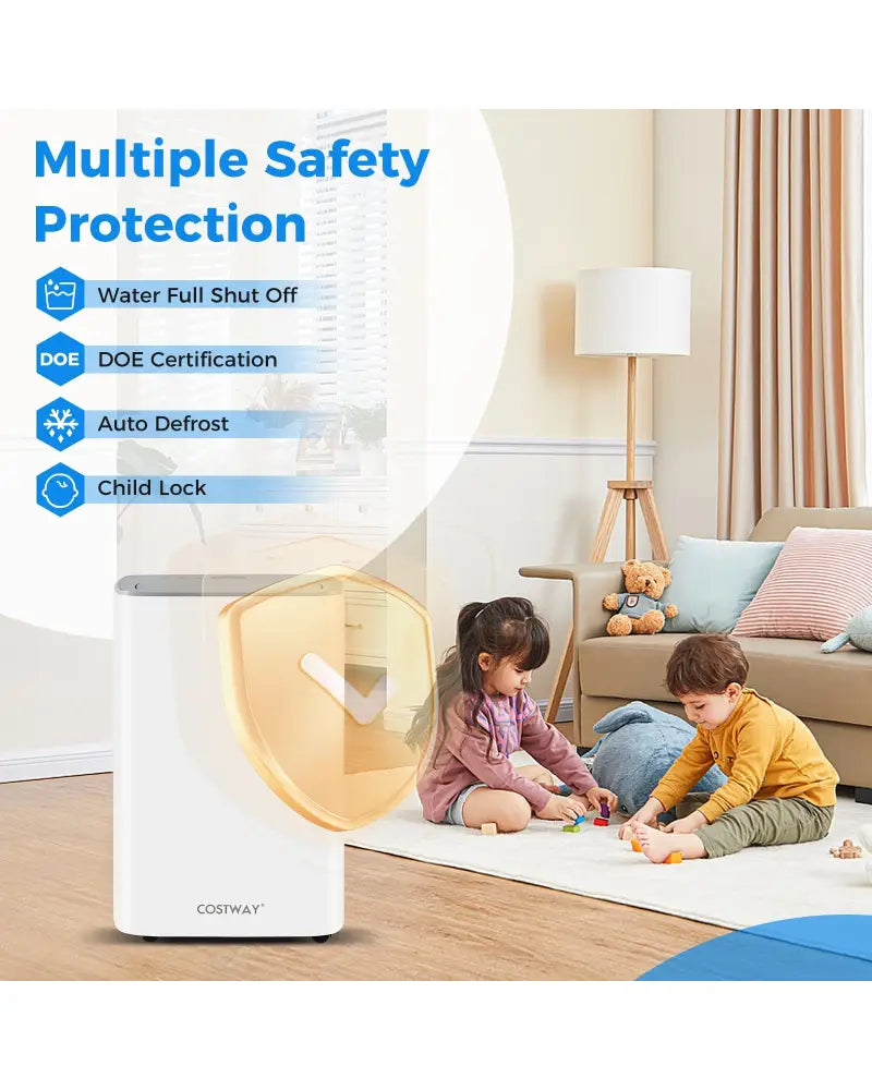 Dehumidifier with Auto Drain or Manual Drainage for Home Basement-White - White - Dehumidifiers