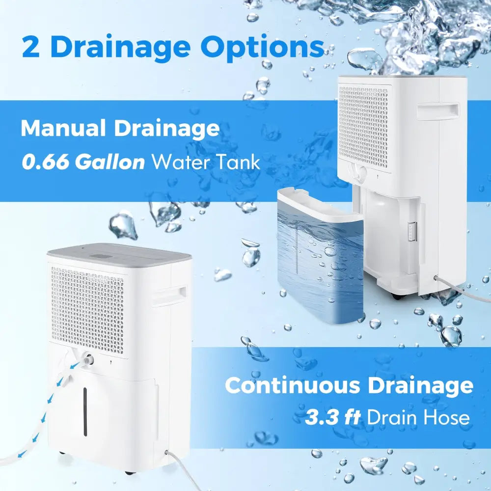 Dehumidifier with Auto Drain or Manual Drainage for Home Basement-White - White - Dehumidifiers