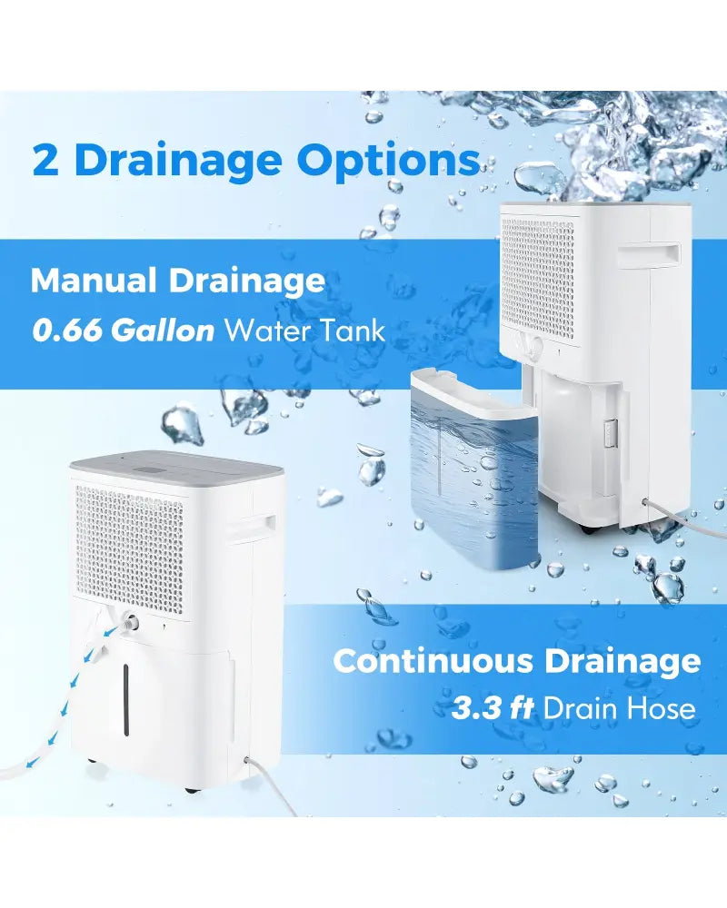 Dehumidifier with Auto Drain or Manual Drainage for Home Basement-White - White - Dehumidifiers