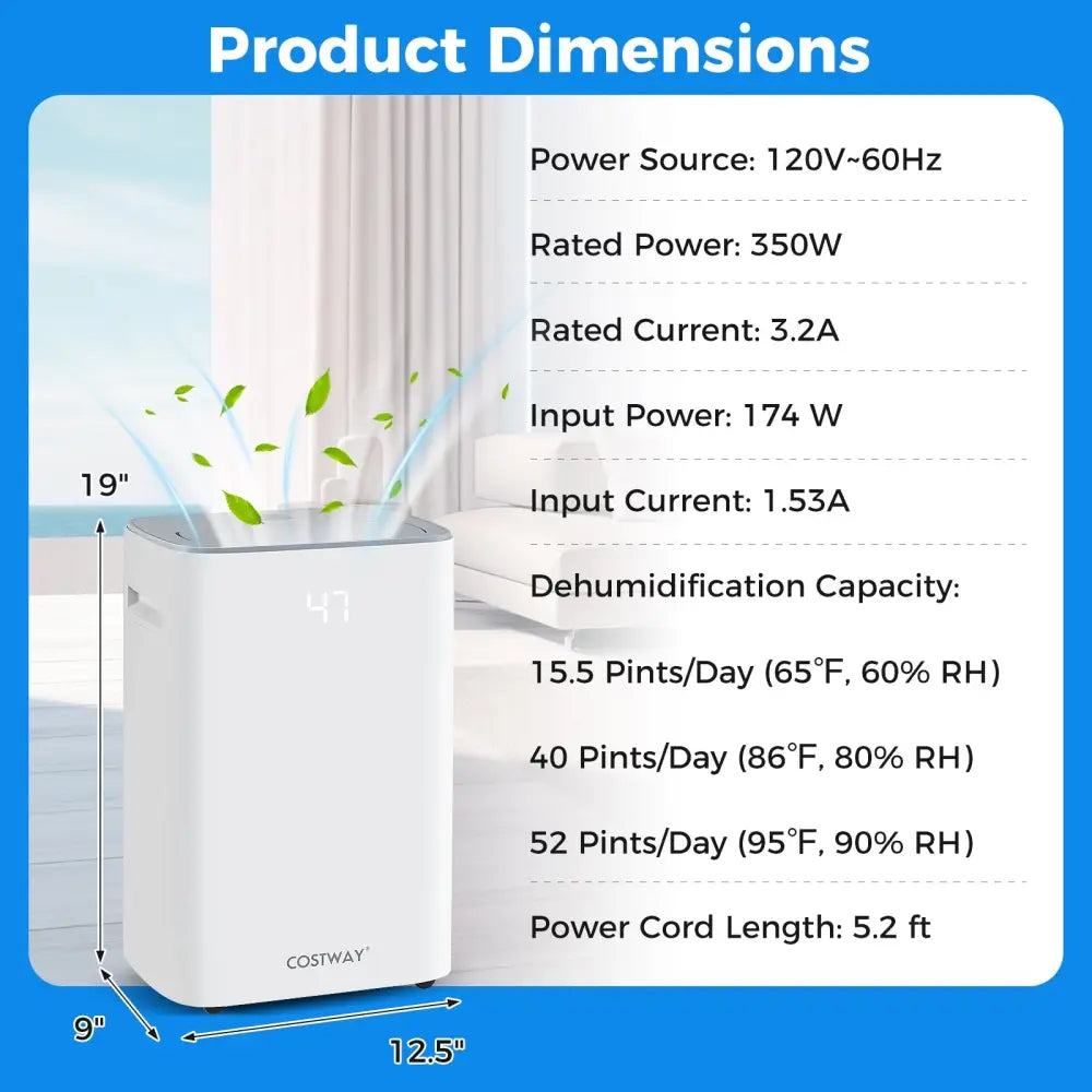 Dehumidifier with Auto Drain or Manual Drainage for Home Basement-White - White - Dehumidifiers
