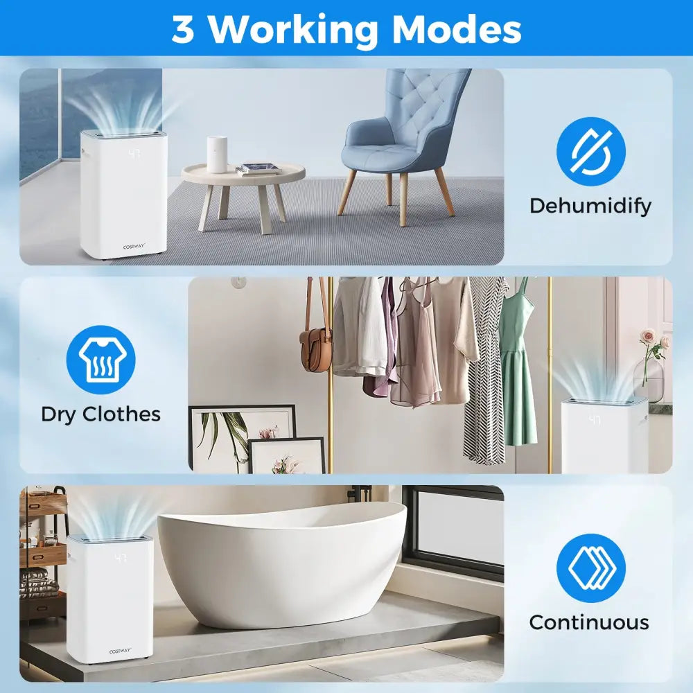 Dehumidifier with Auto Drain or Manual Drainage for Home Basement-White - White - Dehumidifiers