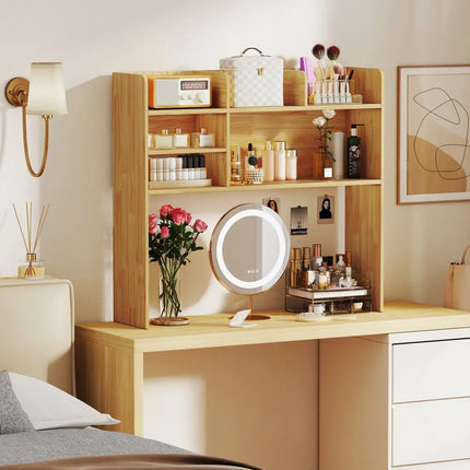 Desktop Bookshelf Countertop Storage Hutch with 6 Shelves-Beige - Beige - Bookcases