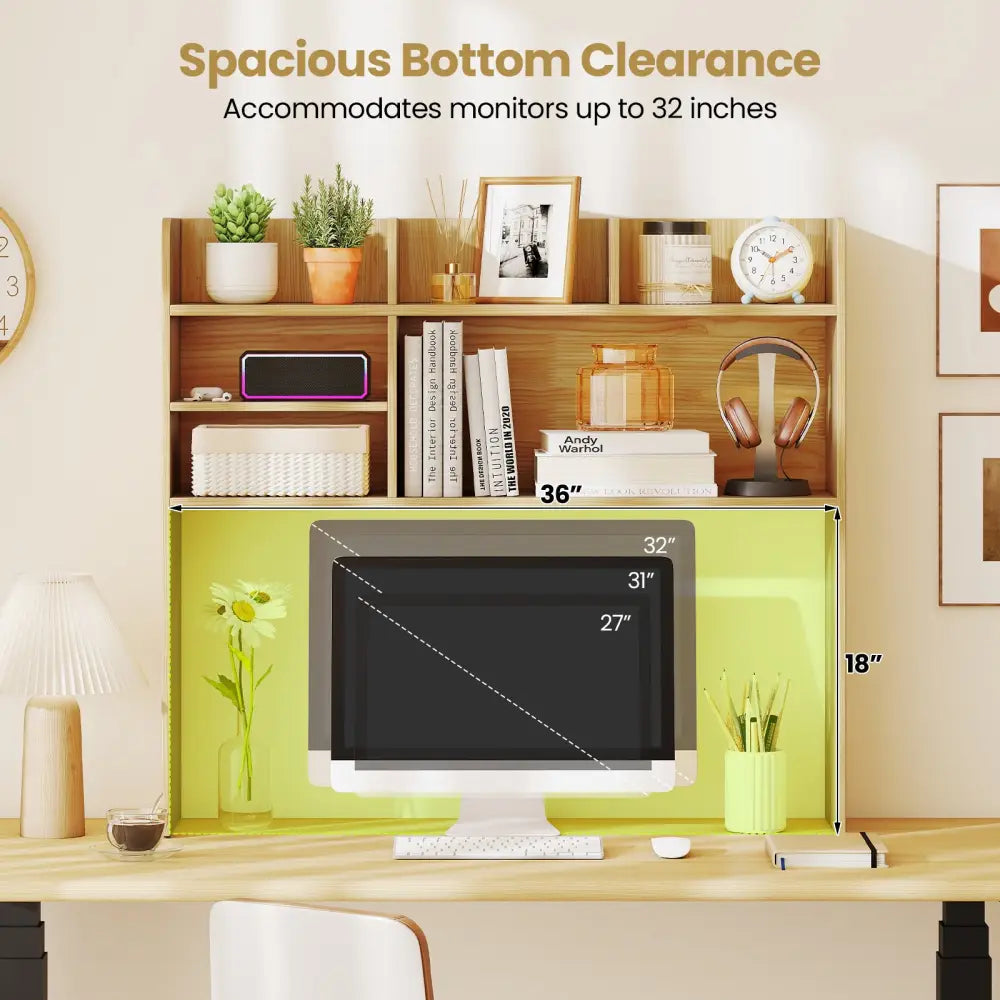 Desktop Bookshelf Countertop Storage Hutch with 6 Shelves-Beige - Beige - Bookcases
