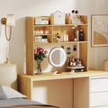 Desktop Bookshelf Countertop Storage Hutch with 6 Shelves-Beige - Beige - Bookcases