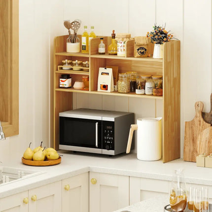 Desktop Bookshelf Countertop Storage Hutch with 6 Shelves-Beige - Beige - Bookcases