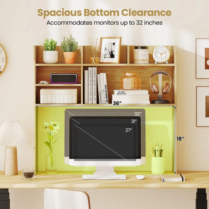 Desktop Bookshelf Countertop Storage Hutch with 6 Shelves-Beige - Beige - Bookcases