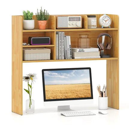 Desktop Bookshelf Countertop Storage Hutch with 6 Shelves-Beige - Beige - Bookcases