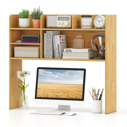 Desktop Bookshelf Countertop Storage Hutch with 6 Shelves-Beige - Beige - Bookcases