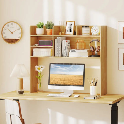 Desktop Bookshelf Countertop Storage Hutch with 6 Shelves-Beige - Beige - Bookcases