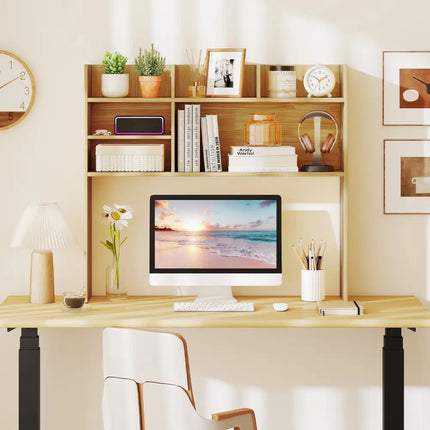 Desktop Bookshelf Countertop Storage Hutch with 6 Shelves-Beige - Beige - Bookcases