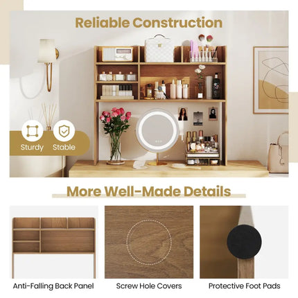 Desktop Bookshelf Countertop Storage Hutch with 6 Shelves-Natural - Natural - Bookcases