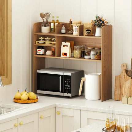 Desktop Bookshelf Countertop Storage Hutch with 6 Shelves-Natural - Natural - Bookcases