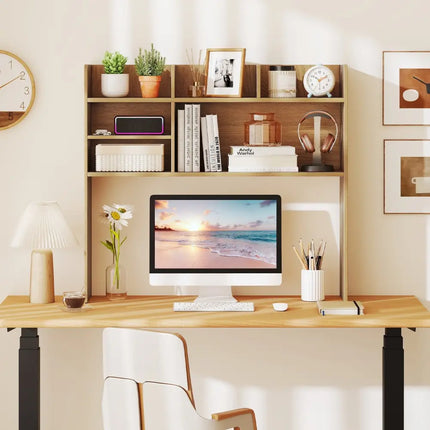 Desktop Bookshelf Countertop Storage Hutch with 6 Shelves-Natural - Natural - Bookcases