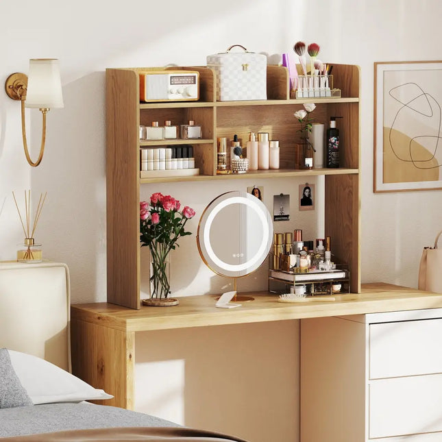 Desktop Bookshelf Countertop Storage Hutch with 6 Shelves-Natural - Natural - Bookcases