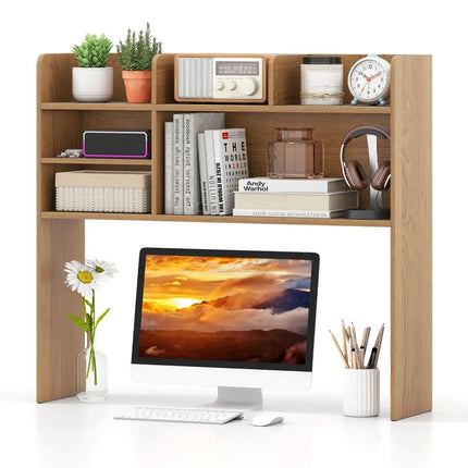 Desktop Bookshelf Countertop Storage Hutch with 6 Shelves-Natural - Natural - Bookcases
