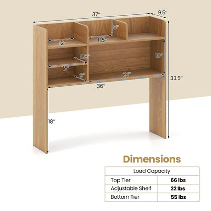Desktop Bookshelf Countertop Storage Hutch with 6 Shelves-Natural - Natural - Bookcases