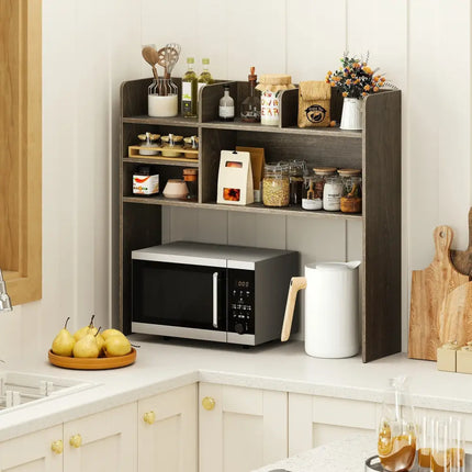 Desktop Bookshelf Countertop Storage Hutch with 6 Shelves-Oak - Oak - Bookcases