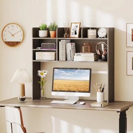 Desktop Bookshelf Countertop Storage Hutch with 6 Shelves-Oak - Oak - Bookcases
