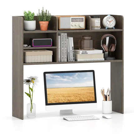 Desktop Bookshelf Countertop Storage Hutch with 6 Shelves-Oak - Oak - Bookcases
