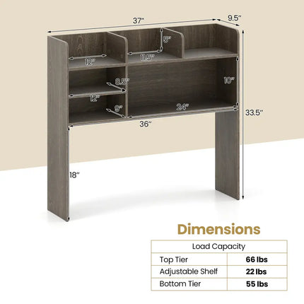 Desktop Bookshelf Countertop Storage Hutch with 6 Shelves-Oak - Oak - Bookcases
