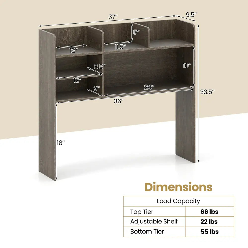 Desktop Bookshelf Countertop Storage Hutch with 6 Shelves-Oak - Oak - Bookcases