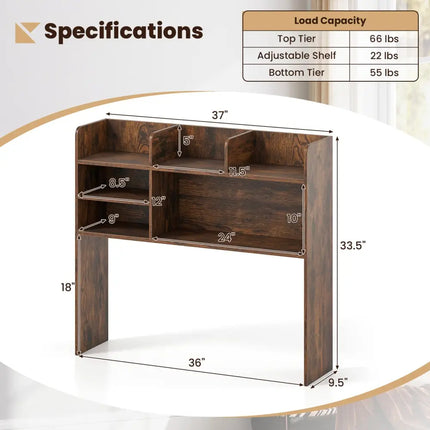 Desktop Bookshelf Countertop Storage Hutch with 6 Shelves-Rustic Brown - Rustic Brown - Bookcases