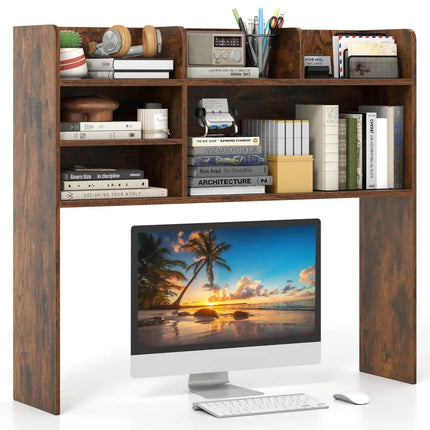 Desktop Bookshelf Countertop Storage Hutch with 6 Shelves-Rustic Brown - Rustic Brown - Bookcases