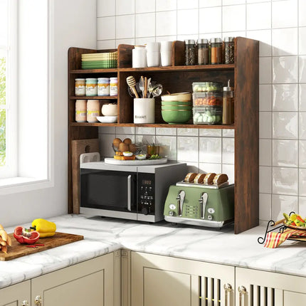 Desktop Bookshelf Countertop Storage Hutch with 6 Shelves-Rustic Brown - Rustic Brown - Bookcases