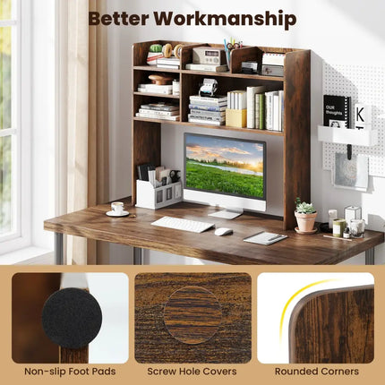 Desktop Bookshelf Countertop Storage Hutch with 6 Shelves-Rustic Brown - Rustic Brown - Bookcases