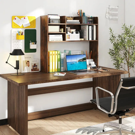 Desktop Bookshelf Countertop Storage Hutch with 6 Shelves-Rustic Brown - Rustic Brown - Bookcases
