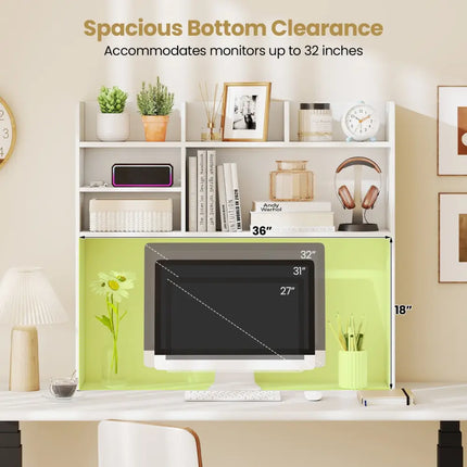 Desktop Bookshelf Countertop Storage Hutch with 6 Shelves-White - White - Bookcases