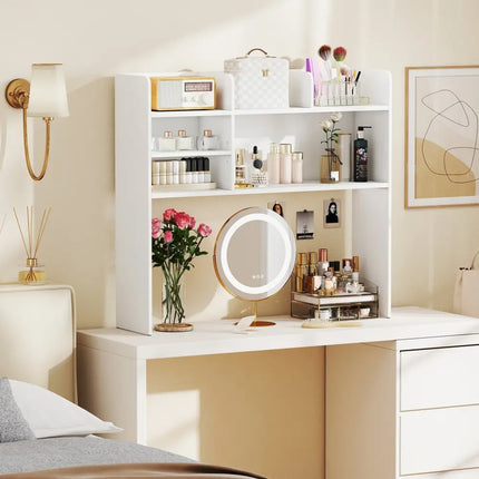 Desktop Bookshelf Countertop Storage Hutch with 6 Shelves-White - White - Bookcases