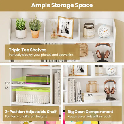 Desktop Bookshelf Countertop Storage Hutch with 6 Shelves-White - White - Bookcases